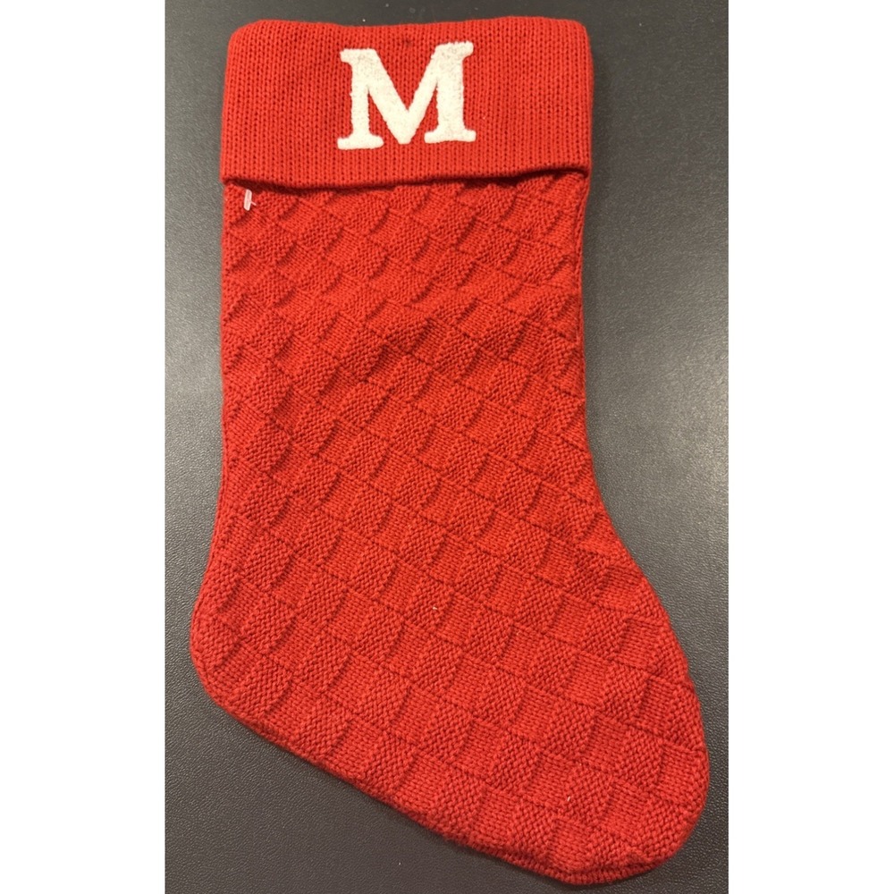 Monogram Christmas Holiday Stocking Initial Letter‎ M Red Knit 18 Inch NEW